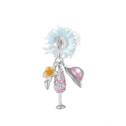 Glass, hat and flower charm Glass, hat and flower charm