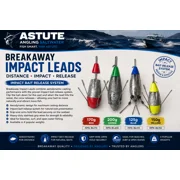 Breakaway Impact sea fishing lead weights with grip wires in 125g blue, 150g yellow, 170g red and 200g green
