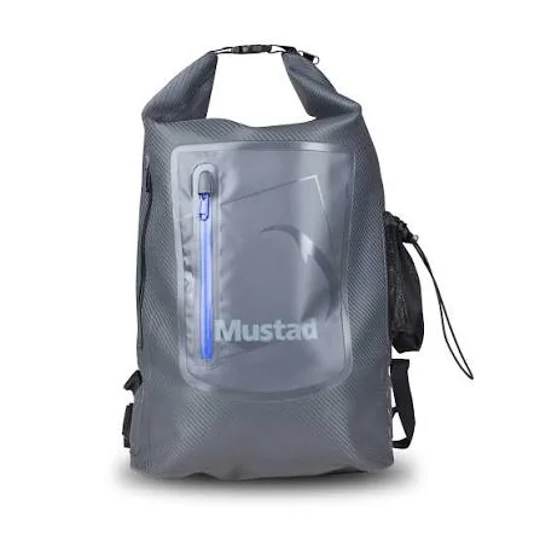 Mustad Dry Backpack 30L waterproof fishing backpack with roll-top closure and 500D tarpaulin construction