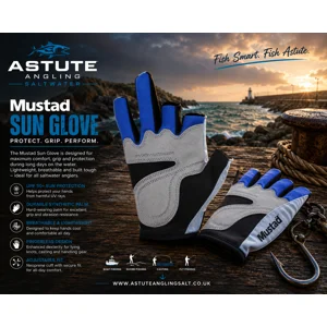 Mustad Sun Glove fingerless fishing glove with reinforced palm for sea and freshwater fishing.