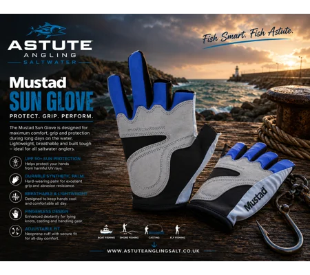 Mustad Sun Glove Fingerless Fishing Gloves UV Protection