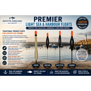 Premier light sea and harbour fishing floats – Carper 2g, Grayling Size 3, Alloy Stick Size 4 and Chubber Size 2