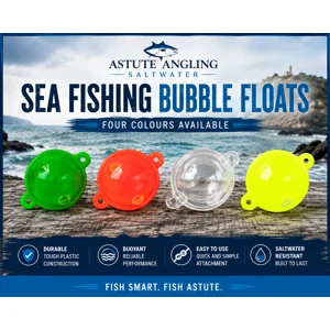Sea fishing bubble floats in green, orange, clear and fluorescent yellow for shore and saltwater fishing
