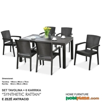 Set Tavoline 150x90 Kopshti me 6 Karrige - Antracid RATTAN STYLE (plastike e imituar si rattan)