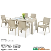 Set Tavoline 150x90 Kopshti me 6 Karrige - Cappuccino RATTAN STYLE (plastike e imituar si rattan)