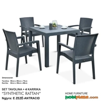 Set Tavoline 90x90x75 Kopshti me 4 Karrige - Antracid/e zeze RATTAN STYLE (plastike, imitim rattan)