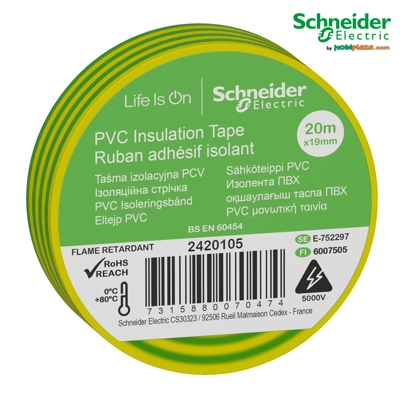 Izolues (Izolir) Ngjitës Schneider Electric Thorsman - PVC - 19mm x 20m - 2 Ngjyrësh Verdhë/Gjelbër