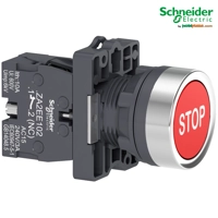 Buton Stop i kompletuar me shtypje, Easy Harmony XA2, plastik, i rrafshët,i kuq,22mm, kthim me sustë