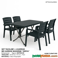 Set tavoline me kembe metalike dhe 4 karrige moderne Derya – ngjyre antracid