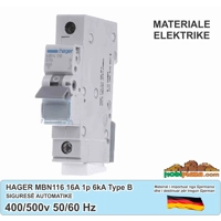 Hager Sigurese Elektrike 16A 1P 6kA, Type B, - MBN116