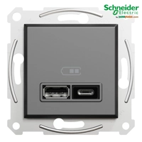 Asfora, Prizë Karikimi USB 2.0 A+C 2.4A, Pa Kapak Kornize, Antracit