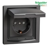 Asfora - Prizë Elektrike Schneider njëshe me Tokëzim Anësor dhe Kapak Mbrojtës, 16A IP44, Antracit