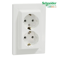 Asfora - Priza e dyfishtë me tokëzim anësor nga Schneider Electric - 16A, e bardhë