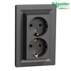 Asfora - Prizë Elektrike Dyfishe Schneider 2x2P+F, Me Vida, Antracit