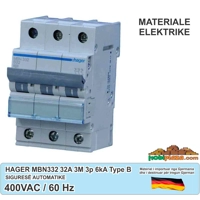 Hager Ndërprerës Automatik, 3-pol, 6kA, Type B, 32A MBN332