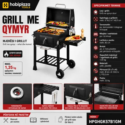 Grill me Qymyr me Rafte Anesore dhe me kapak mbulues