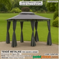 Tende metalike drejtkendeshe me 6 kembe – elegance e forte ne natyre, 3x4m, ngjyre hiri