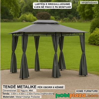 Tende metalike drejtkendeshe me 6 kembe – elegance e forte ne natyre, 3x4m, ngjyre hiri