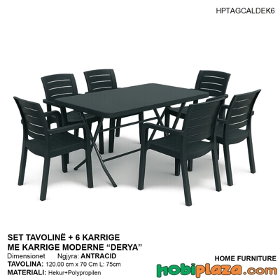 Set tavoline me këmbë metalike dhe 6 karrige moderne Derya – ngjyrë antracid Set tavoline me këmbë metalike dhe 6 karrige moderne Derya – ngjyrë antracid