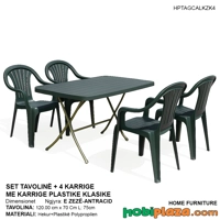 Set tavoline me kembe metalike dhe 4 karrige plastike klasike – ngjyre e zeze-antracid