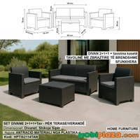 Set Divan “Rattan Look” 2+1+1 me Tavolinë Depozitimi – Ngjyrë Antracid