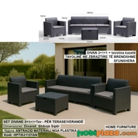 Set Divan “Rattan Look” 3+1+1 me Tavolinë Depozitimi – Ngjyrë Antracid