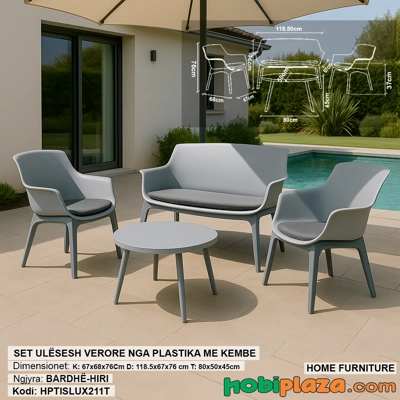 Set Ulësesh Verore “Lux” – Plastikë me Këmbë dhe Jastëk Komforti (Ngjyrë Bardhë-Hiri) Set Ulësesh Verore “Lux” – Plastikë me Këmbë dhe Jastëk Komforti (Ngjyrë Bardhë-Hiri)