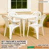 Set tavoline katrore plastike me 4 karrige klasike – ngjyre e bardhe, per ambiente te jashtme
