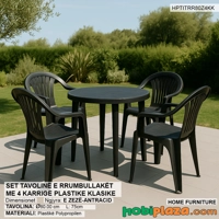Set tavoline e rrumbullaket plastike me 4 karrige klasike – ngjyre e zeze-antracid