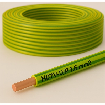H07V-U 1x1.5 mm² Tip P Kabell tokezimi fikse 1 fije, e gjelber/verdhe, Cmimi per m gjatesi H07V-U 1x1.5 mm² Tip P Kabell tokezimi fikse 1 fije, e gjelber/verdhe, Cmimi per m gjatesi