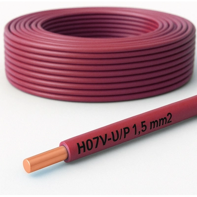 H07V-U 1x1.5 mm² Tip P Kabell fikse 1 fije, e kuqe, Cmimi per m gjatesi H07V-U 1x1.5 mm² Tip P Kabell fikse 1 fije, e kuqe, Cmimi per m gjatesi