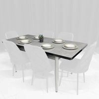 Tavolinë Buke Teksturë Mermeri i hirtë (170/132x78x80cm) e zgjatshme, këmbë metalike-Vetem tavolina