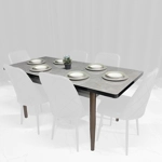 Tavolinë Buke Teksturë Mermeri i hirtë (170/132x78x80cm) e zgjatshme, këmbë metalike-Vetem tavolina