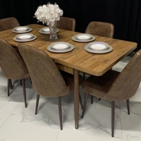 Set Tavoline Buke + 6 karrika (Tavoline Teksturë Druri e zgjatshme + Karrikat në përzgjedhje)