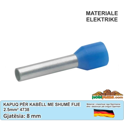 Klauke 4738 kapuq, Terminal fundor 2,5 mm² 8 mm, e Izoluar, 100 Copë, Ngjyrë e kaltert Klauke 4738 kapuq, Terminal fundor 2,5 mm² 8 mm, e Izoluar, 100 Copë, Ngjyrë e kaltert