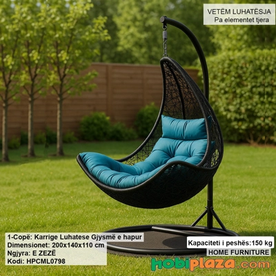 Karrige luhatese gjysmë e hapur me strukturë Rattan të zeze dhe dizajn modern Karrige luhatese gjysmë e hapur me strukturë Rattan të zeze dhe dizajn modern