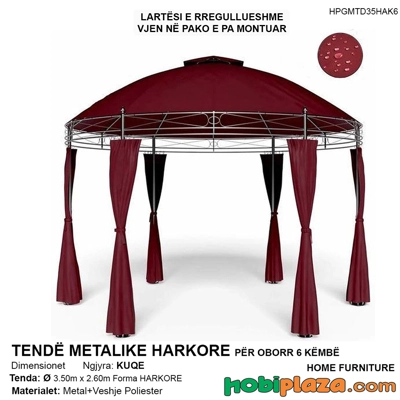 Tende metalike harkore e rrumbullaket per oborr – elegance festive, ngjyre e kuqe, Ø3.5m