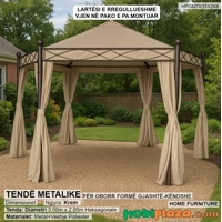 Tende metalike me forme gjashtekendeshe – elegance luksoze per oborr, 3.5m diameter, ngjyre krem