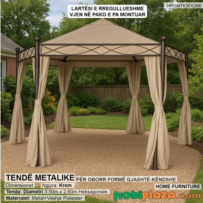 Tende metalike me forme gjashtekendeshe – elegance luksoze per oborr, 3.5m diameter, ngjyre krem