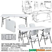 Set tavoline palosëse me 4 karrige – 180 cm