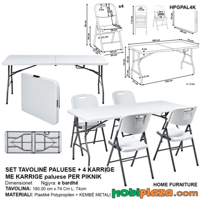 Set tavoline palosëse me 4 karrige – 180 cm