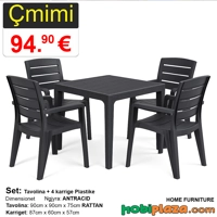 Set Tavoline Rattan 90x90x75cm + 4 Karrige Polipropyleni