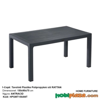 Tavoline nga Polipropyleni Rattan Style 150 x 90 cm – Ngjyre Antracit e Erret (Vetem Tavolina)