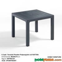 Tavoline nga Polipropyleni Rattan Style 90 x 90 x 75 cm – Ngjyre Antracit e Erret (Vetem Tavolina)