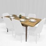 Tavolinë Buke Teksturë Druri (170/132x78x80cm) e zgjatshme, këmbë metalike (Vetem tavolina)