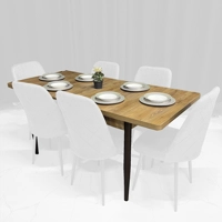 Tavolinë Buke Teksturë Druri (170/132x78x80cm) e zgjatshme, këmbë metalike (Vetem tavolina)