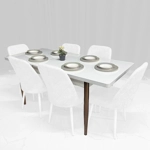 Tavolinë Buke e bardhë (170/132x78x80cm) e zgjatshme, me këmbë metalike (Vetem tavolina)