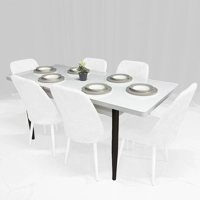 Tavolinë Buke e bardhë (170/132x78x80cm) e zgjatshme, me këmbë metalike (Vetem tavolina)