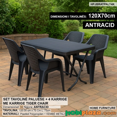 Set tavoline paluese me 4 karrige plastike Tiger Chair – ngjyre antracid Set tavoline paluese me 4 karrige plastike Tiger Chair – ngjyre antracid