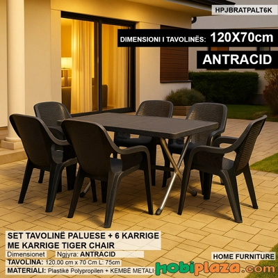 Set tavoline paluese me 6 karrige plastike Tiger Chair – ngjyrë antracid